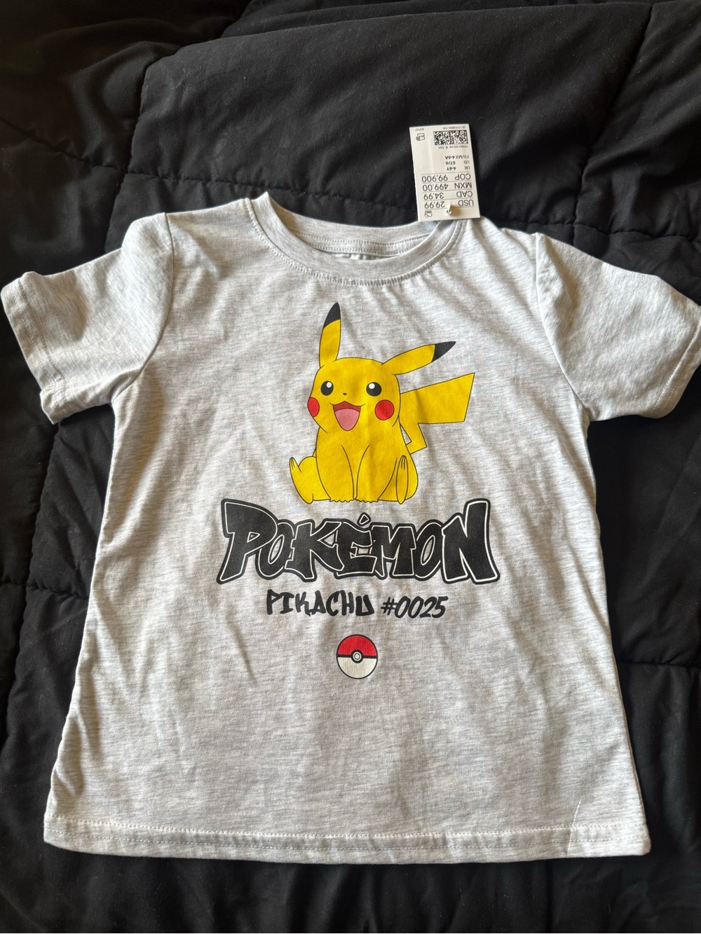 H&M Gray Kids Pikachu Graphic Tee with Yellow Print